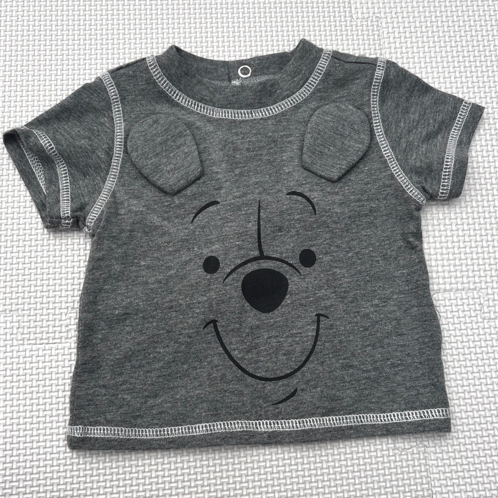 Disney Baby Pooh Shirt 3M Gray Short Sleeve Graphic Tee Cute Soft Infant Top - Picture 1 of 6